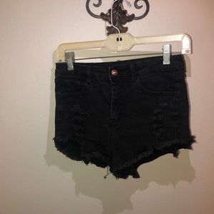 Black denim shorts
